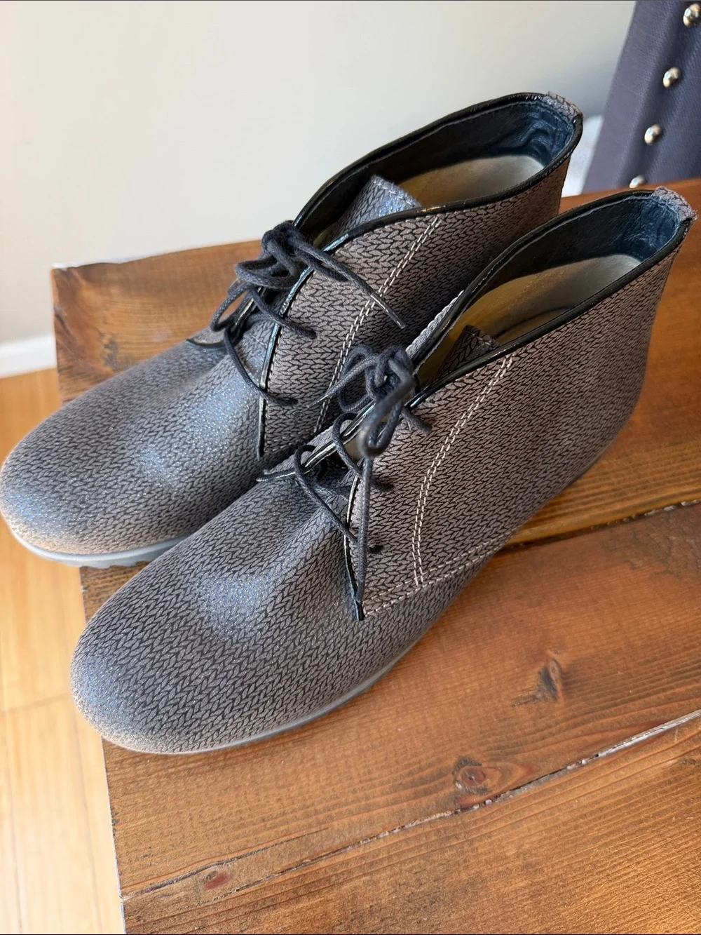 Wolky Gray Metallic Comfort Lace Up Dusky Winter Ankle Booties